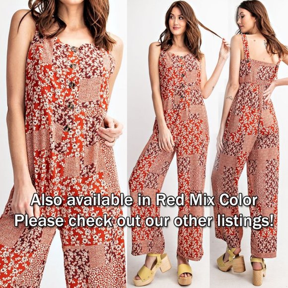 NEW Mix Floral Patch Print Button Front Jumpsuits - Picture 8 of 10